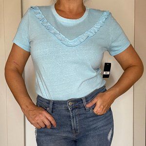 NWT Lucky Brand Ruffled Yoke Tee Shirt - Lt. Blue